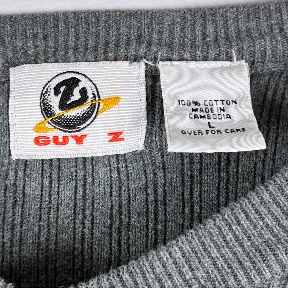 Guy Z Mens Ribbed Cotton Sweater L Gray Thick Cozy Classic‎ Everyday Essential